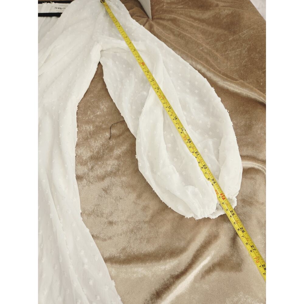 Selfie Leslie Hand In Mine Indie Mini Dress L Boho Ruffle Sleeve White Mint Casu - Picture 8 of 13